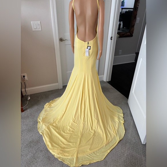Long Formal Yellow Dress (new with tags) Spaghetti Straps, Split-Front, Backless - Picture 4 of 14